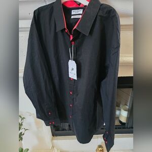 Black and Red Casual Button Down Strech Cotton Shirt Alex Vando XXL